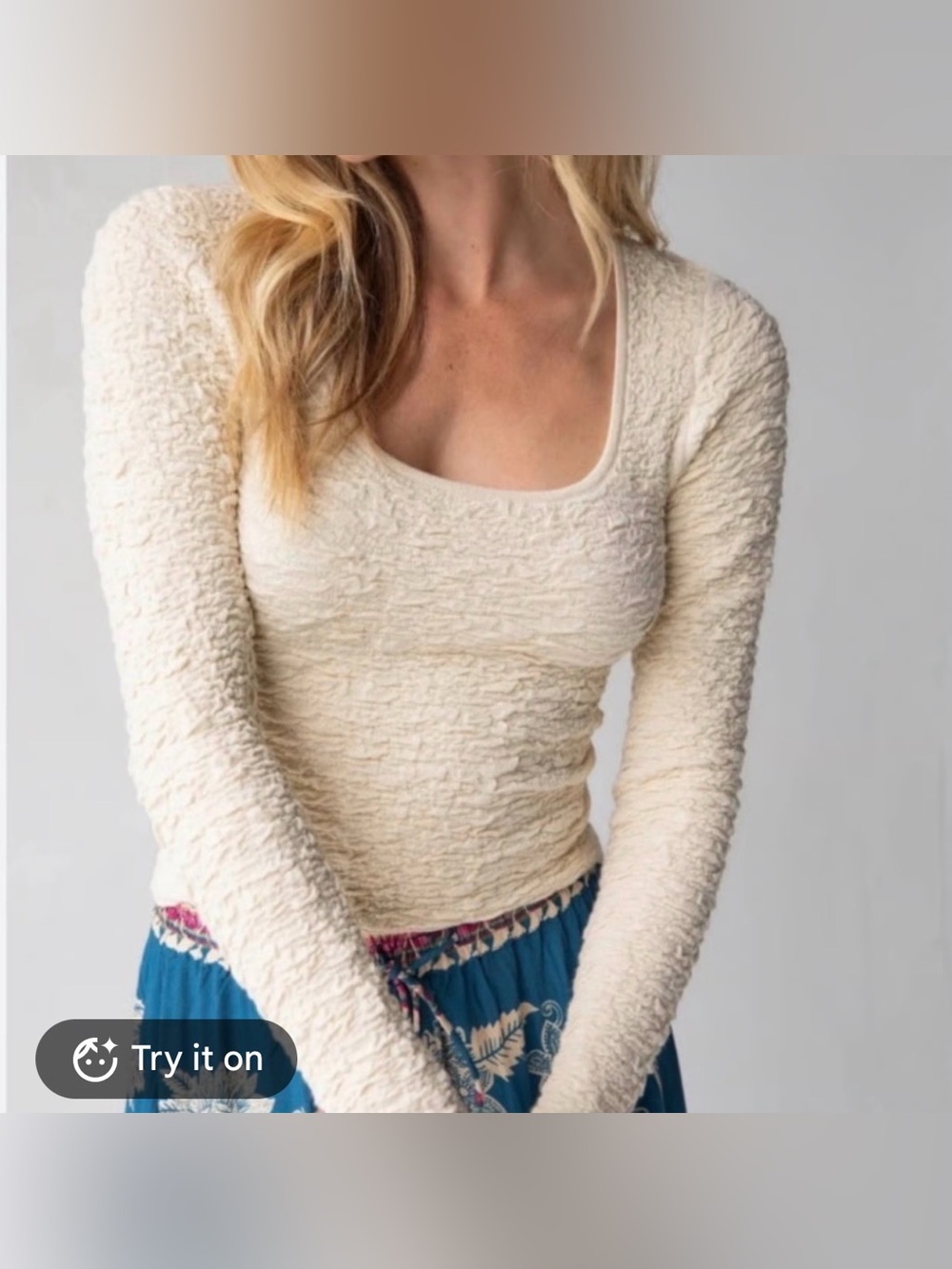 Natural Life Danielle Square neck Top crinkled Fitted knit Fabric Large